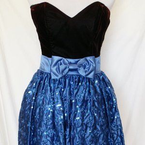Jessica McClintock Gunne Sax Burgundy Velvet Blue Dress Size 5/6 Sweetheart